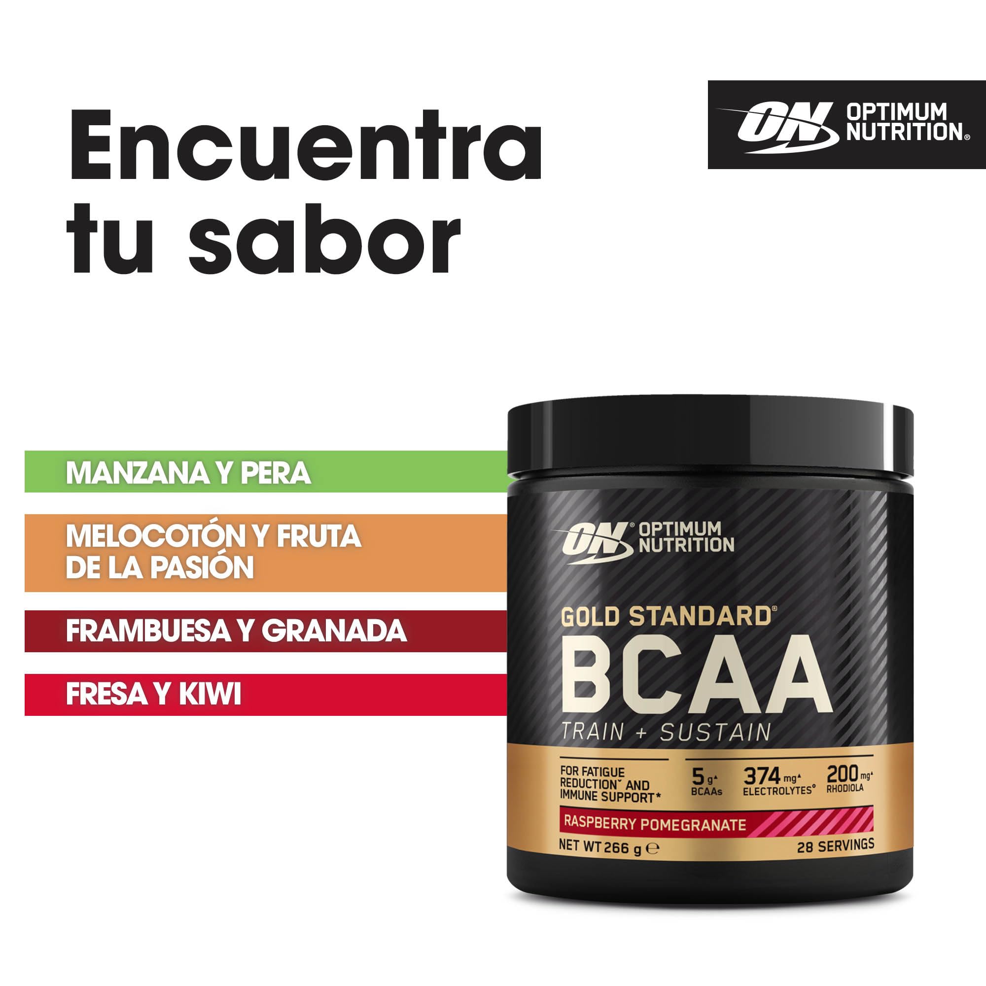 Optimum Nutrition Gold Standard BCAA en Polvo, Sabor Frambuesa y Granada, 266g, 28 Servicios