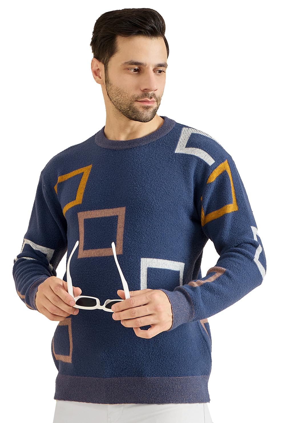 DZANTFashionable Men's Woolen Sweater with Printed Designs – Soft, Warm & Perfect for Cold Weather Style