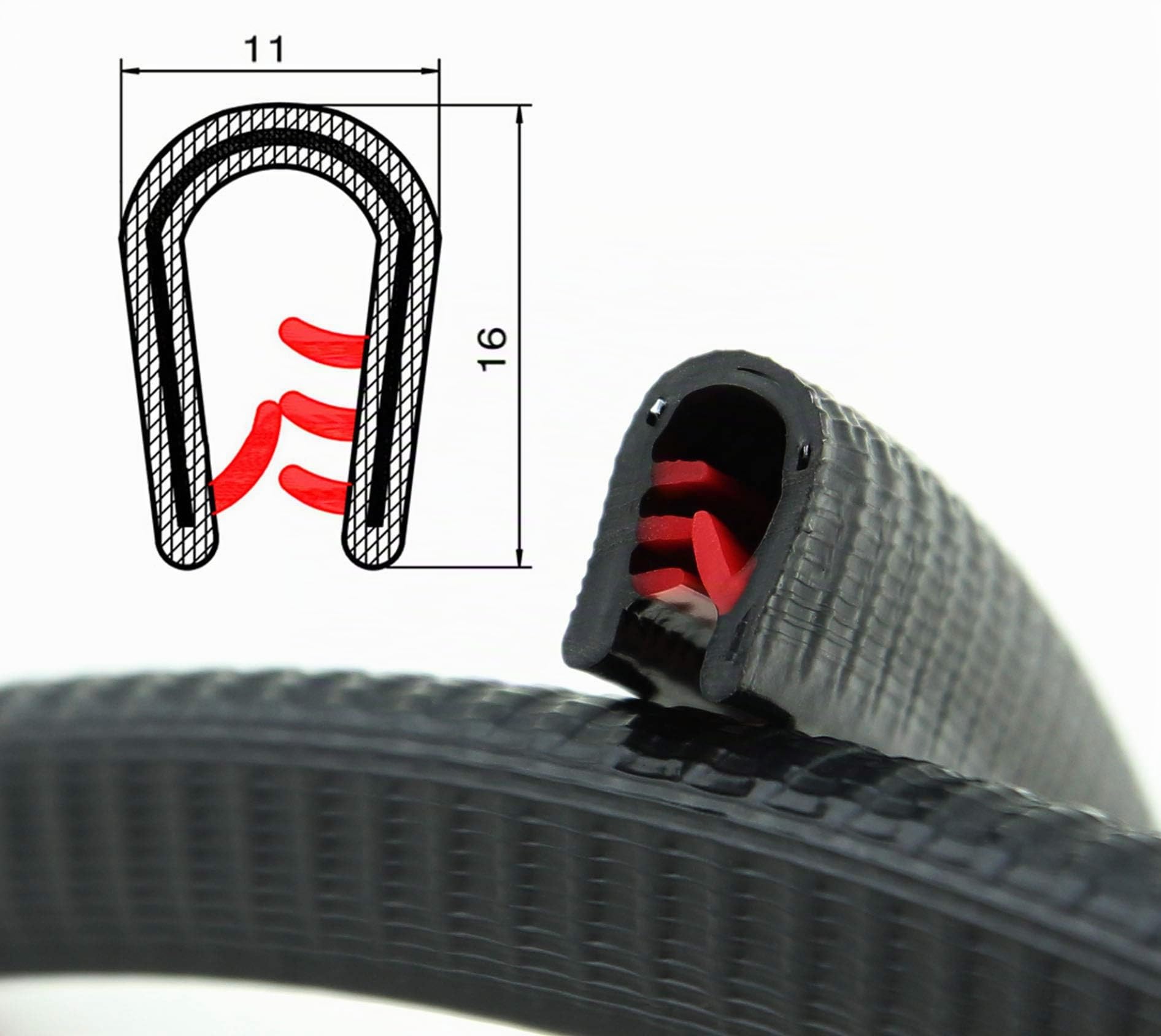 SMI-Kantenschutzprofil KS3-6S für 3-6mm PVC mit Stahleinlage Schwarz selbstklemmend ohne Kleber - Kantenschutz, Kederprofil, Kantenprofil, Kantenschutzleiste für Autotüren, Bleche (50 m)