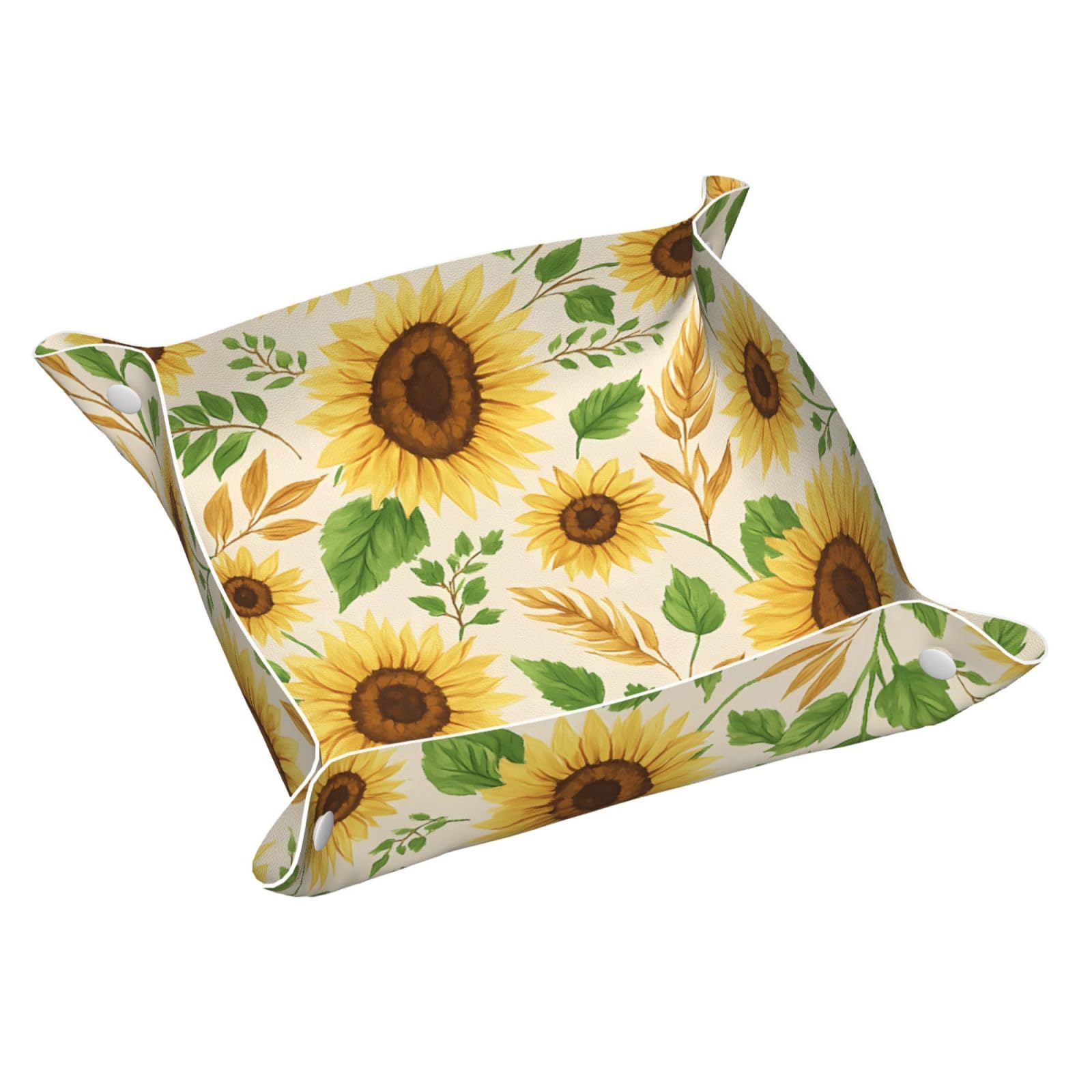 HLBSDM Vintage Sunflower Tray Men's Leather Valet Parking Portable Entrance Trays Bedside Storage Box