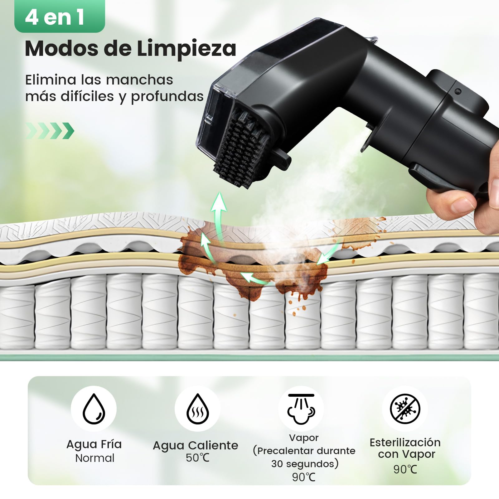 COSTWAY Aspiradora de Agua Tapiceria, Vaporeta Limpieza Hogar de 1800W, 17 kPa, Depósito Agua Limpia de 1,1 L y Agua Sucia de 0,9L, Limpiador a Vapor con Agua Fría y Caliente