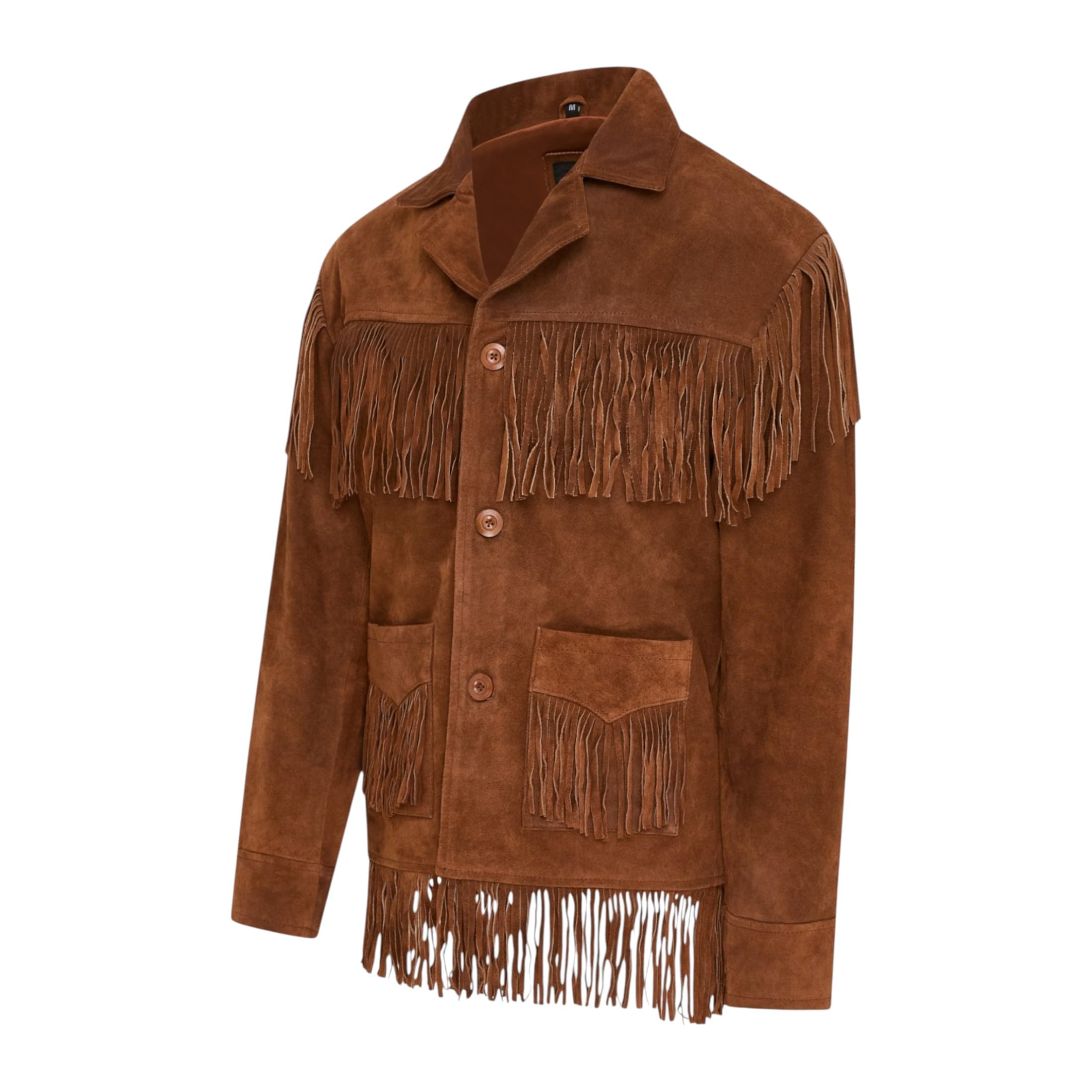 Giacca da Cowboy da Uomo in Pelle Scamosciata Stile Western Con Frange