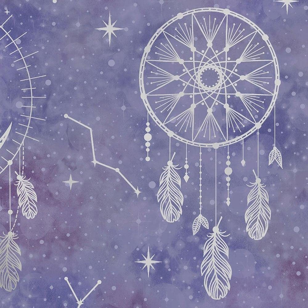 K Collection Dreamcatcher Purple Silver Wallpaper - Metallic Stars Constellation Space Feathers Kids Bedroom Nursery Modern (13331)
