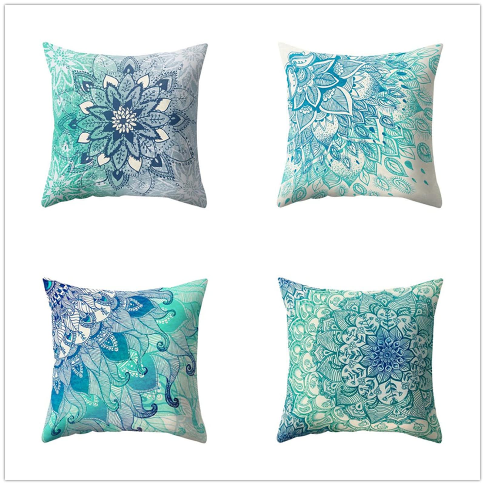 Mandala Verde Cojines 55x55cm,Funda de Almohada de Moderna Decorativa Cojín Decorativo para Sofá,Decoración para Casa,Estampado por Ambos Lados Juego de 4 Exterior Cojines a141