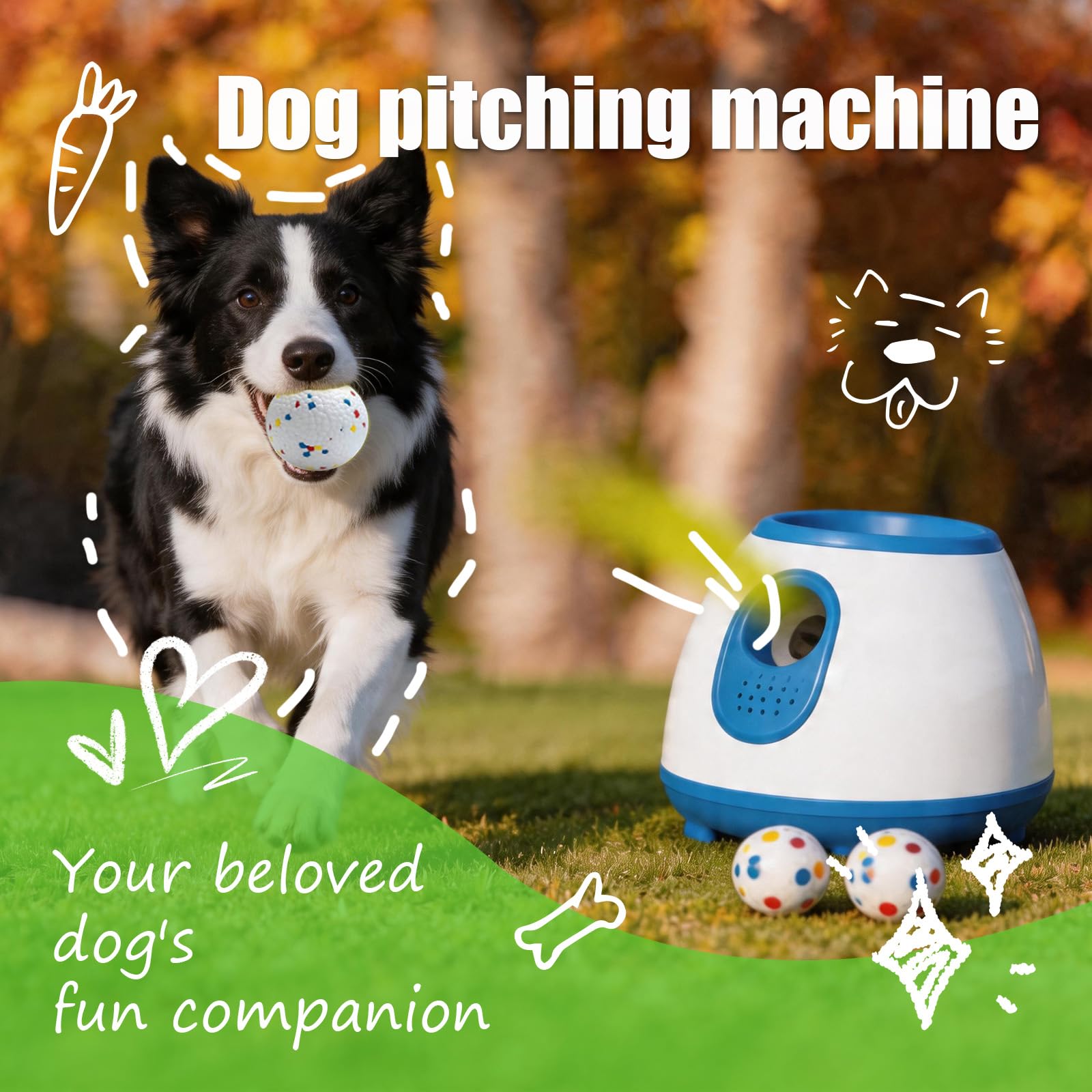Lanzador de pelotas automático para perros – Máquina interactiva de lanzamiento de bolas con 3 anchos de lanzamiento ajustables, incluye 6 pelotas de tenis, para perros pequeños y medianos y