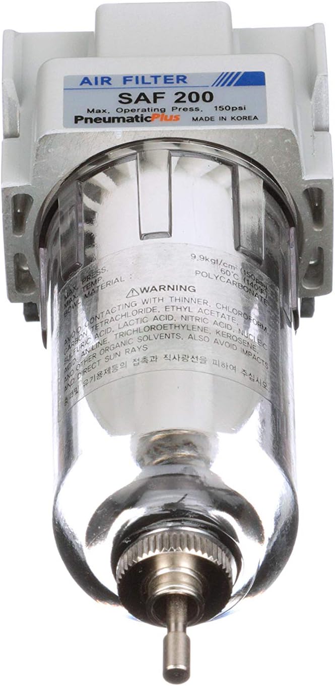 PneumaticPlus SAF200-N02B Miniature Compressed Air Particulate Filter 1/4" NPT - Poly Bowl, Manual Drain, Bracket - Image 5