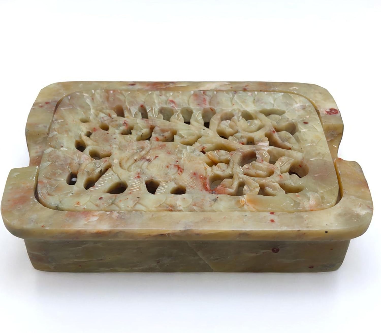 Handmade Marble Soap Dish – Polished Soapstone Soap Holder for Bathroom, Beautifully Crafted Shower Tray, Waterfall Soap Saver, Decorative Stone Art Bath Accessory for Sink or Counter