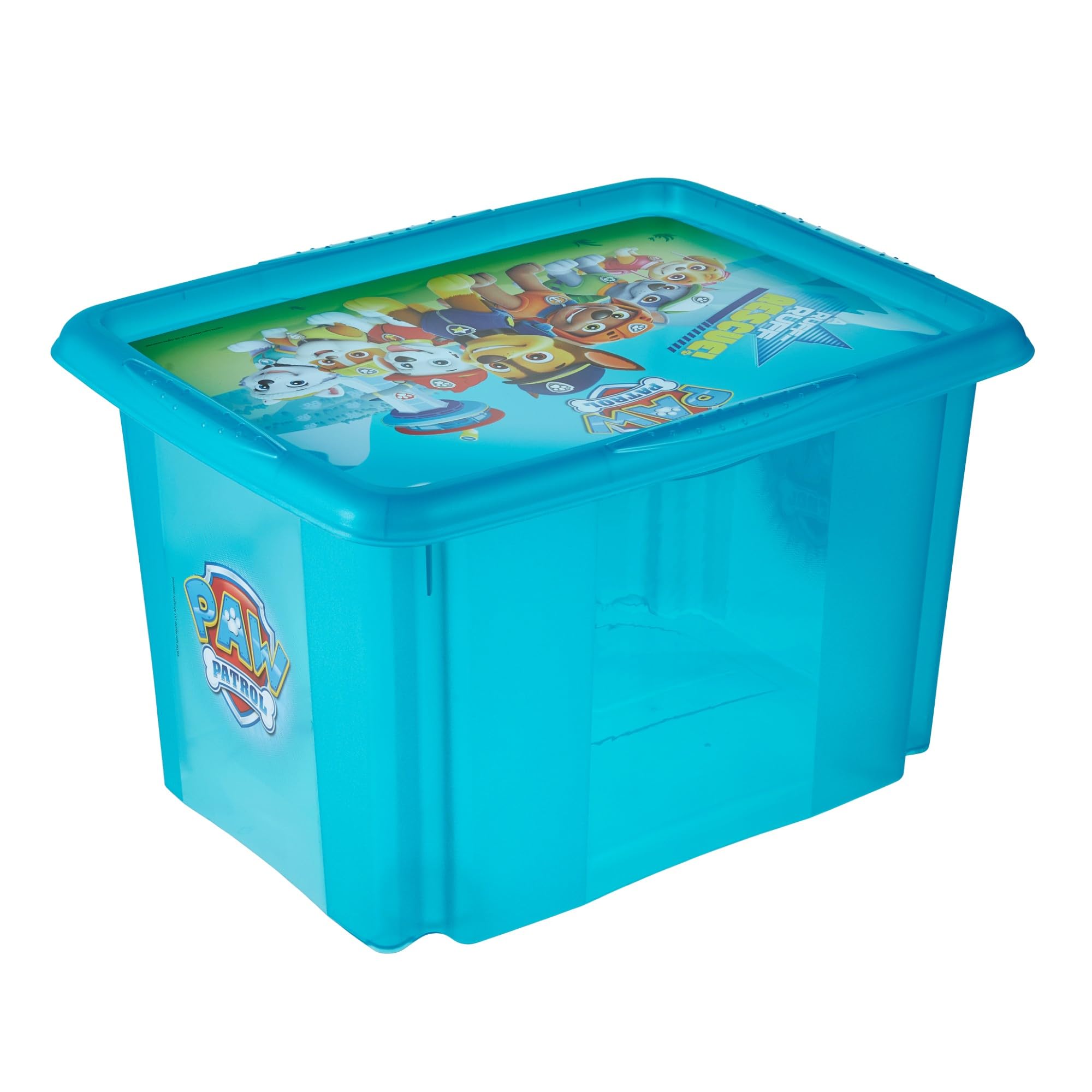 keeeper karolina 3x Paw Patrol Aufbewahrungsbox mit Deckel, Dreh- und stapelbar, Für Kinder, 30 l, Fresh Blue (Transparent)