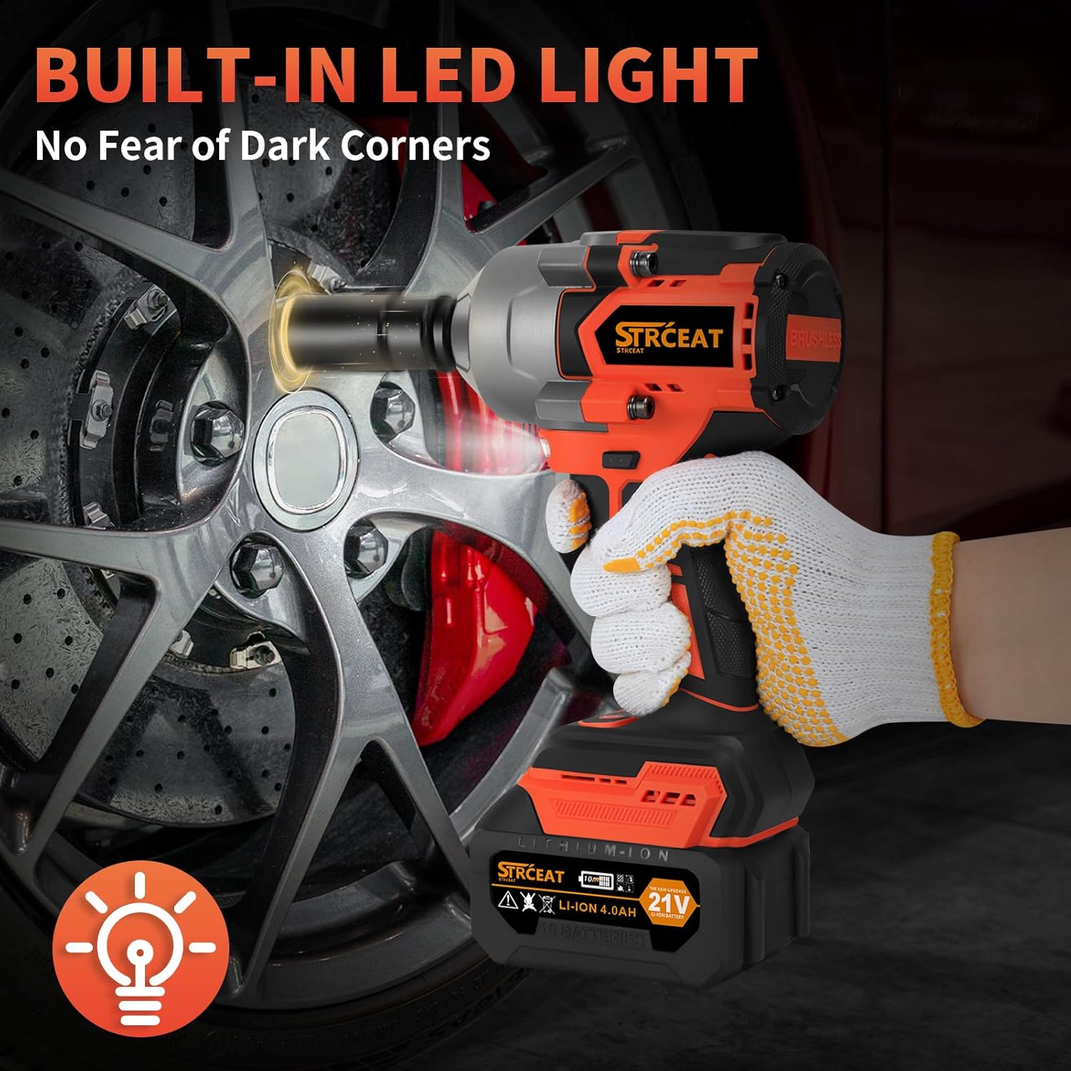 STRCEAT 1500Nm(1107Ft-lbs) High Torque Cordless Impact Wrenches 1/2" Brushless Impact Gun Wrench with 2 x 4.0Ah 21V Batteries, 6 Sockets, Extension Bar, Variable Speeds for Home/Car/Truck/RV/Mower