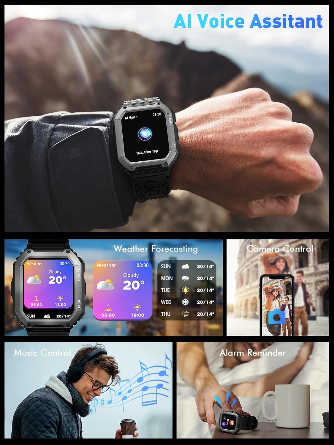 Smartwatch męski, ekran dotykowy o przekątnej 1,8", z funkcją telefonu, 100 + trybów sportowych, wodoszczelność IP68, zegarek sportowy, zegarek fitness z monitorem tętna, snu, krokomierzem
