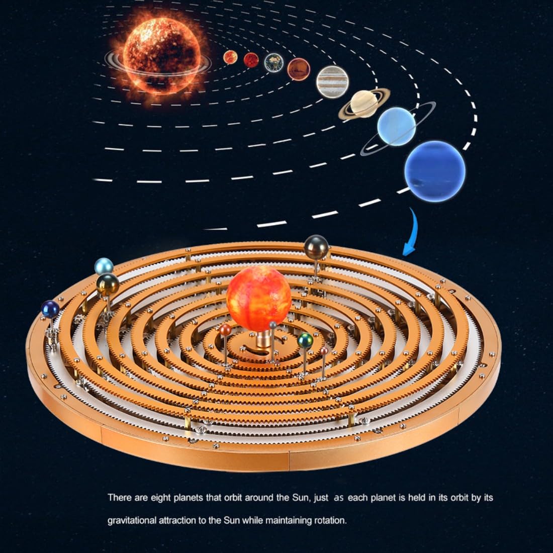 Sistema solare meccanico modello con 9 pianeti, ingranaggi in metallo Orrery, kit di apprendimento astronomico, modello da tavolo decorativo