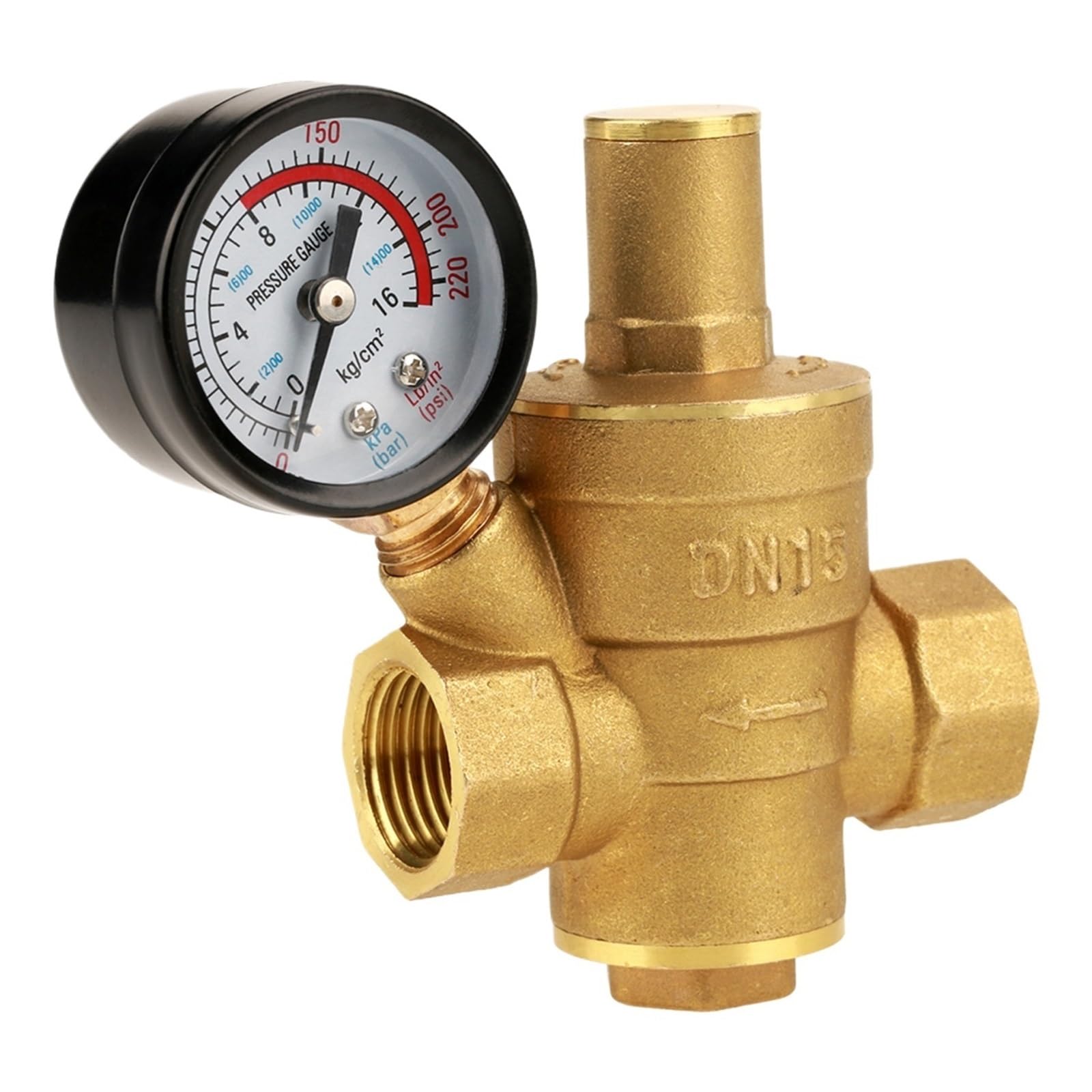 Reductor de regulador de presión de agua ajustable de latón DN15 con medidor de calibre regulador de presión de latón