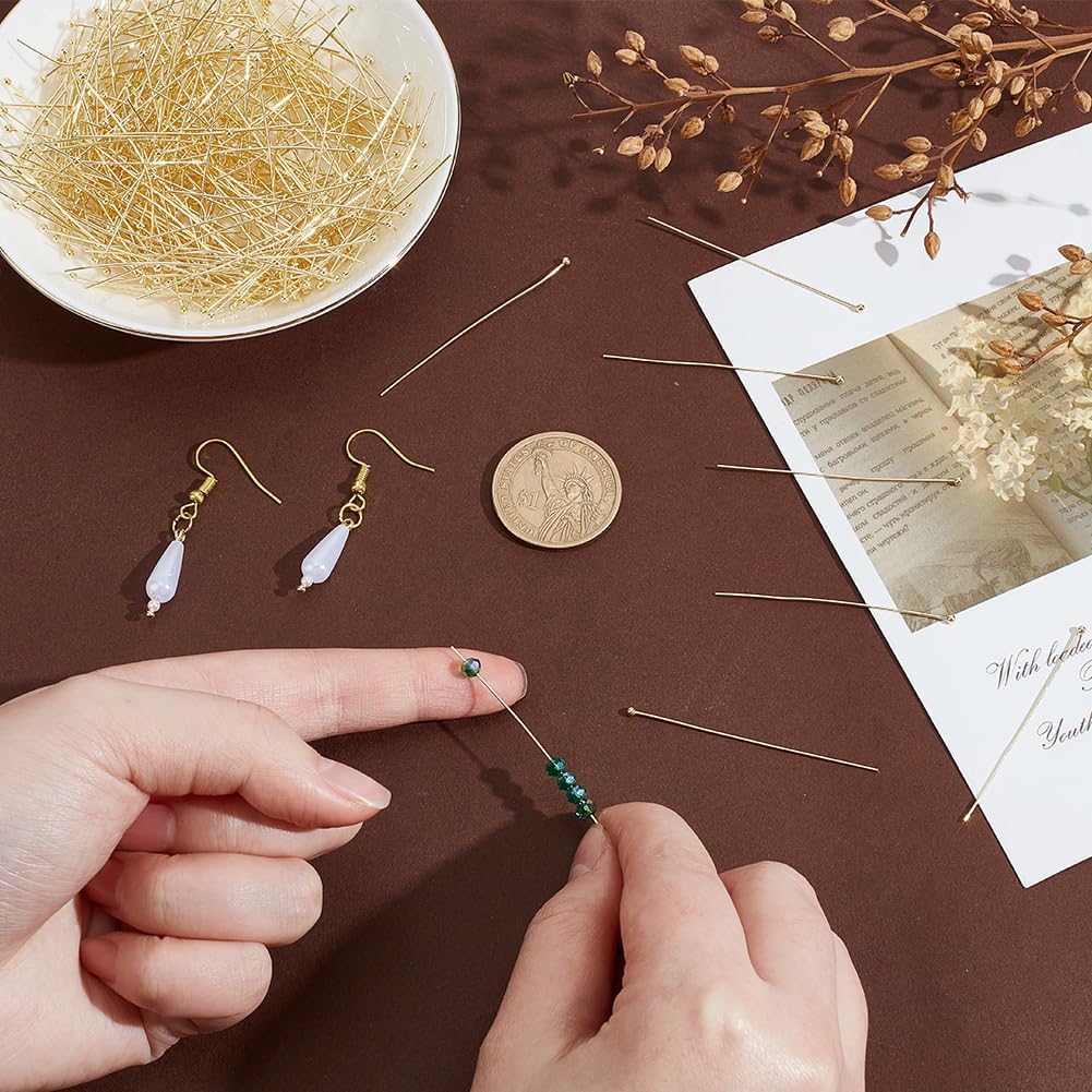 PLIGREAT 300 Pcs 14K Gold Filled Ball Head Pins, 1.97 Inch/50 mm Gold Brass Head Pins for Jewelry Making DIY Earring Necklace Bracelet Craft Findings