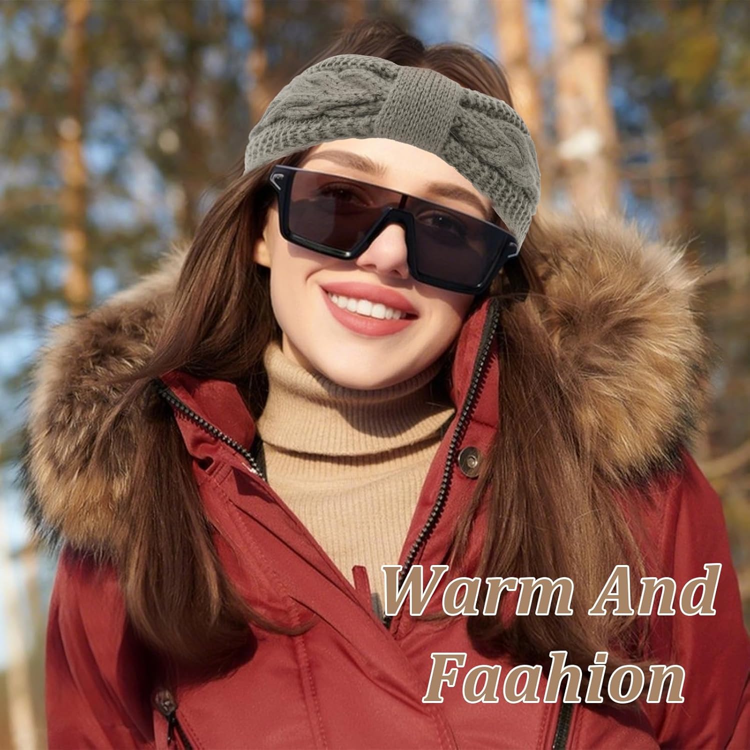 AMCAMI Winter Headbands for Women 3 Pack, Fuzzy Ear Warmer Headbands for Women,Fleece Lined Knitted Headband, Warm Winter Accessories Gifts - Image 6