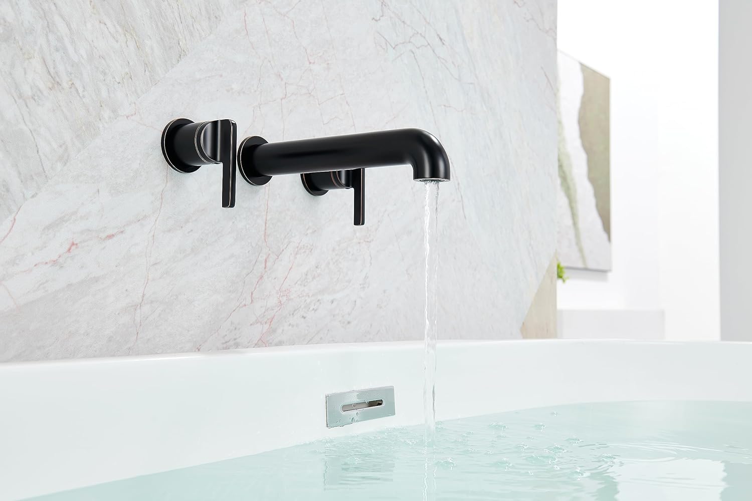 SITGES Solid Brass Wall Mount Tub Filler,10" Long Spout Reach Wall Mount Bathtub Faucet with Two Lever Handles,High Flow Bathtub Faucet Set with Rough-in Valve Included,Oil Rubbed Bronze