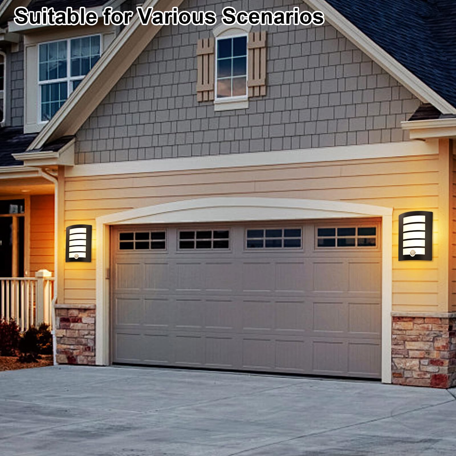 Applique Murale Extérieur/Intérieur avec Détecteur de Mouvement E27 LED Noir,12W Blanc Chaud 1200lm Luminaire IP44 Exterieur Étanche ABS,Lampe Exterieur pour Escalier Couloir Garage
