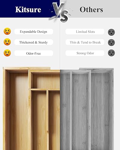 Miniatura 7 de Kitsure Organizador de cubiertos  Organizador de cajones de cocina de bambú expandible para utensilios de cocina y cubiertos, organizadores de