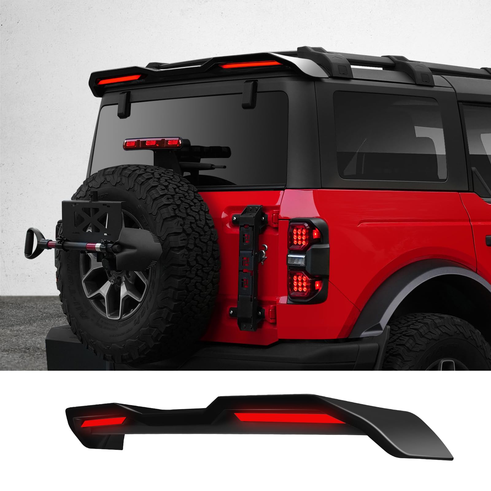 Rear Spoiler with Light for Ford Bronco 2021 2022 2023 2024 Roof Spoiler Wing with LED Light Turn Signal Brake Driving Light