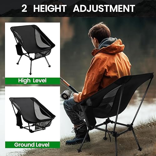 Miniatura 3 de Silla de campamento compacta y ligera de ajuste de altura para adultos, marco de aluminio resistente con patas grandes antihundimiento para