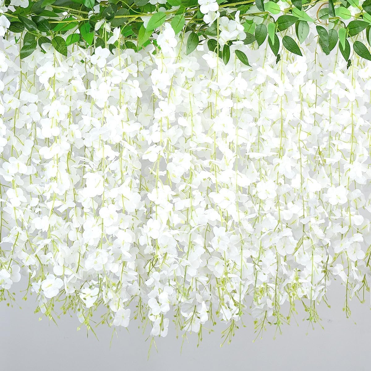 Wisteria Hanging Flowers Garland, Artificial Wisteria Garland White Fake Wisteria Flower for Wedding Arch Wall Backdrop Home Party Garden Outdoor Decoration (White, 4 Pack)