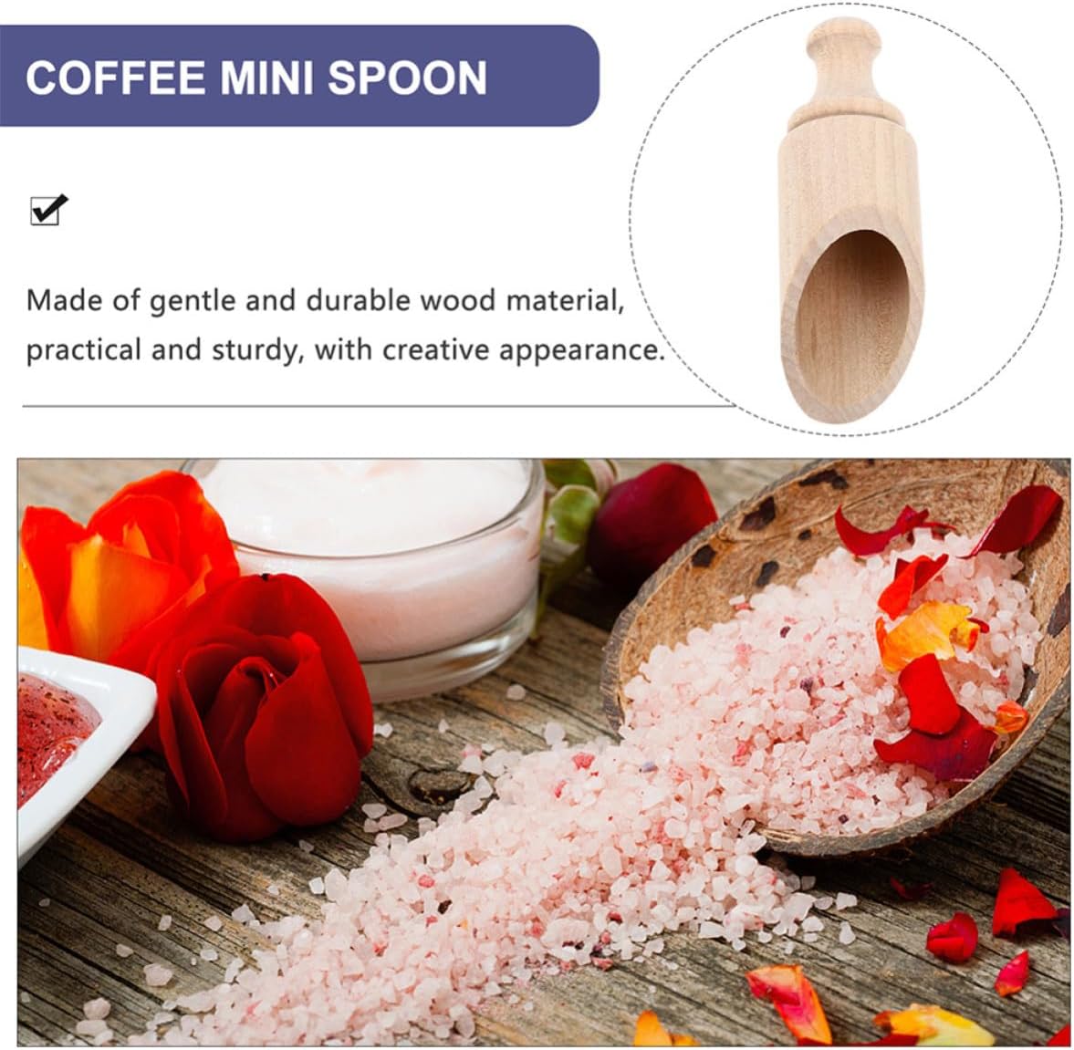6pcs Wooden Tea Scoops Ergonomic Handle, Khaki