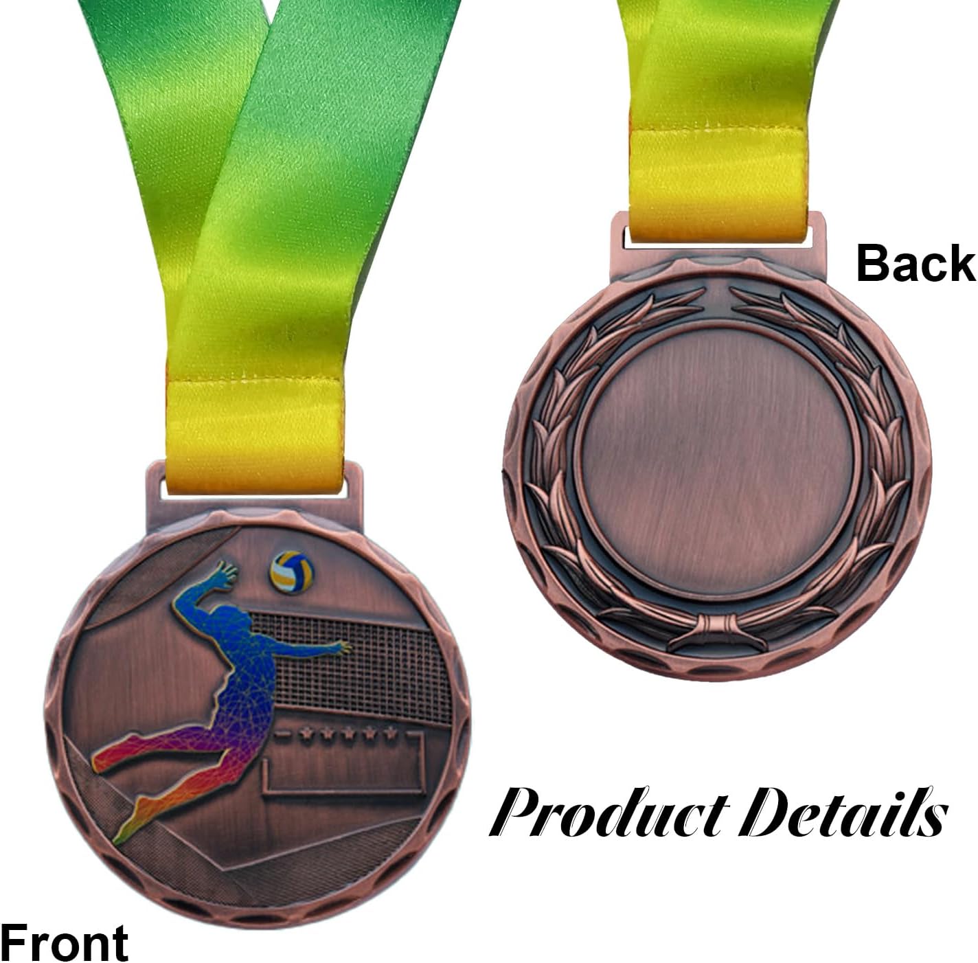 1/6/12 Pcs Gold Silver Bronze Volleyball Medals with Neck Ribbons for Awards,2.75 Inches,1st 2nd 3rd Award Medals for Sports, Competitions, Olympic Style, Volleyball Games