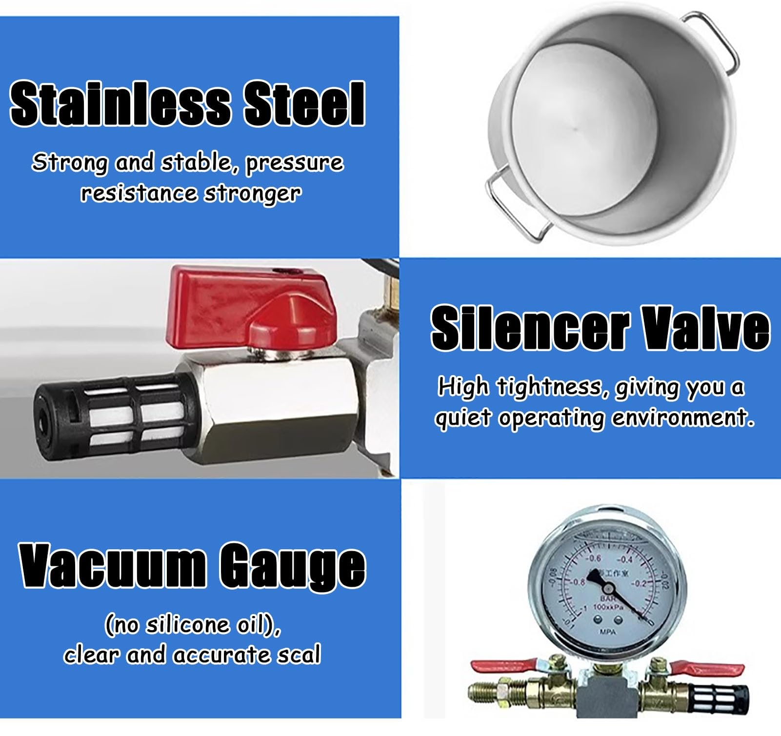 Camera Sottovuoto Camera a Vuoto/pentola a Pressione per Colata di Resina Epossidica, Recipiente per Degasaggio ed Eliminazione delle Bolle, Serbatoio a Vuoto in Acciaio Inox(1.6 Gallon/6L)