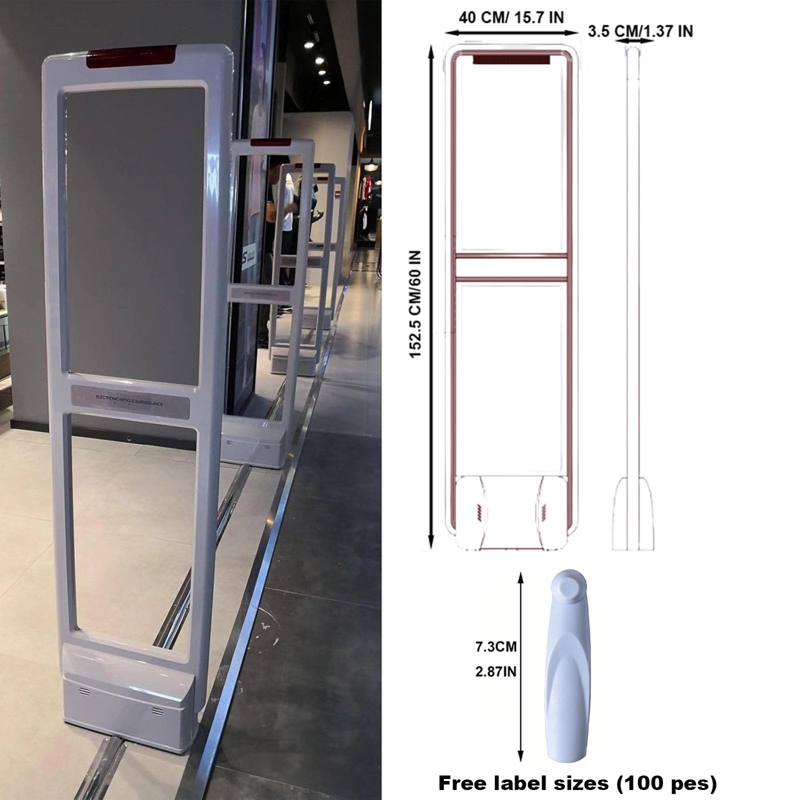Système Anti-vol pour Magasin avec 100 Marqueurs, Portique AM 58KHz de Sécurité pour Boutique et Commerce, Alarme Sonore de Protection contre le Vol de Vêtements