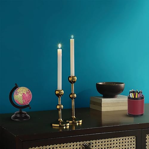 Miniatura 7 de Rely+ Juego de 2 portavelas cónicos dorados para mesa de café, centro de mesa, candelabros, portavelas cónicos, decoración para el hogar, mantel de
