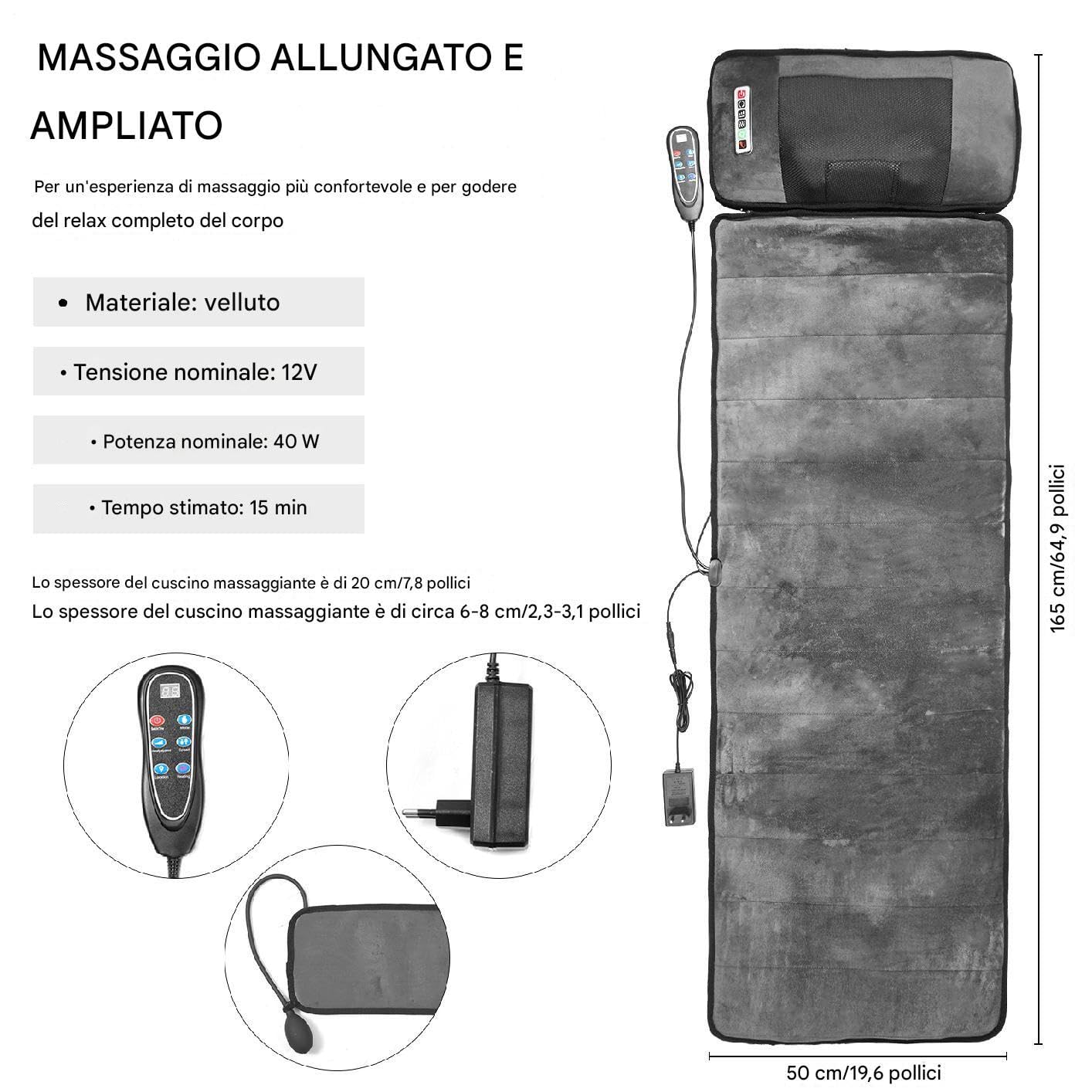 Tappetino Massaggiante Per Tutto Il Corpo 50x165 Cm,Materasso Massaggiante Intelligente A 9 Velocità Con Cuscino Lombare Gonfiabile E Telecomando,Massaggiatore Per Collo E Spalle Per Alleviare
