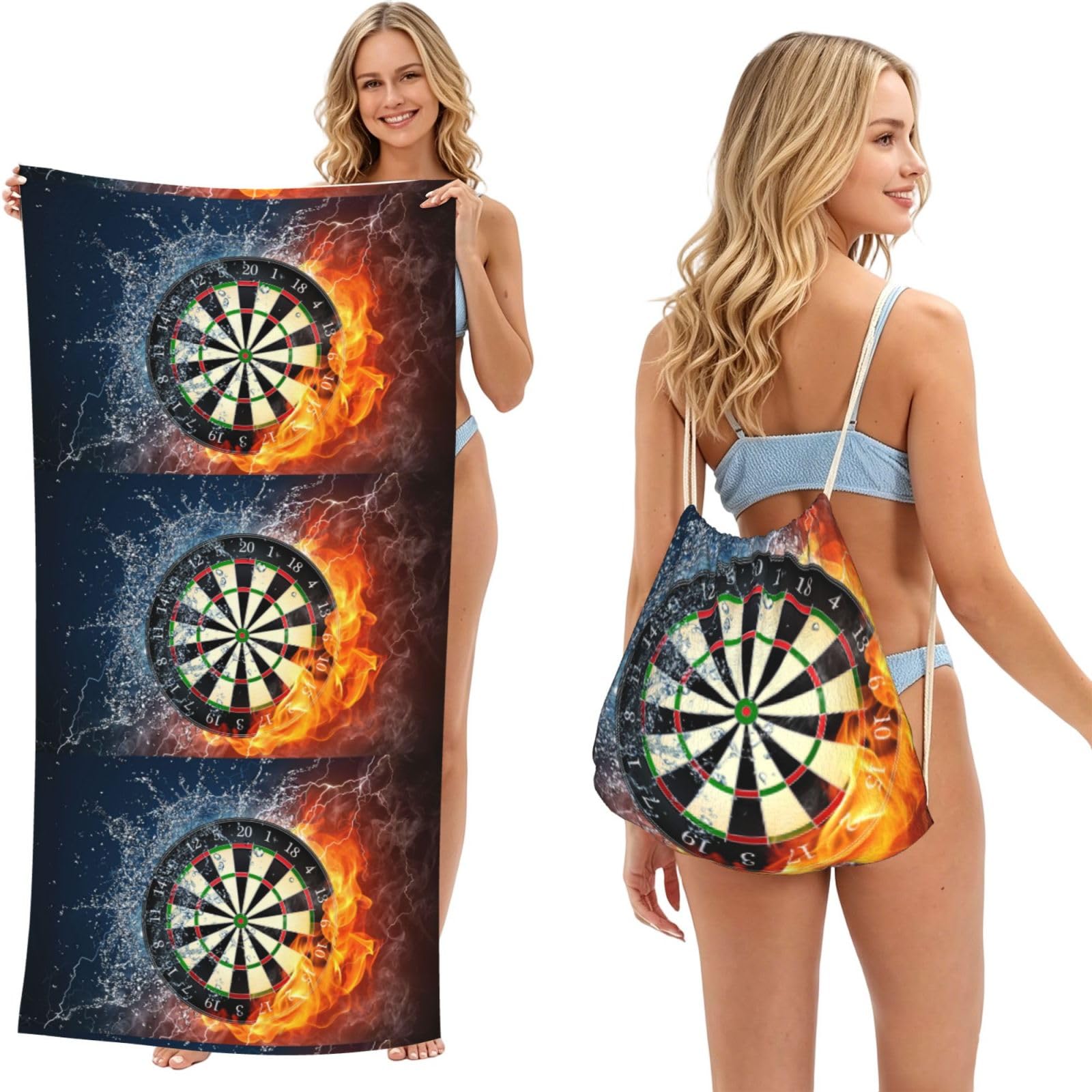 Poadnly As Picture Dart Board Printed, 2 In 1 Packable Towel Bag, Beach Towels With Drawstring Backpack For Travel Holiday Camping