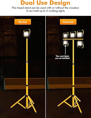 Miniatura 6 de Ridgeyard Soporte de trípode para luz de trabajo, soporte de luz de inundación, altura ajustable, de hierro, iluminación plegable para interiores y
