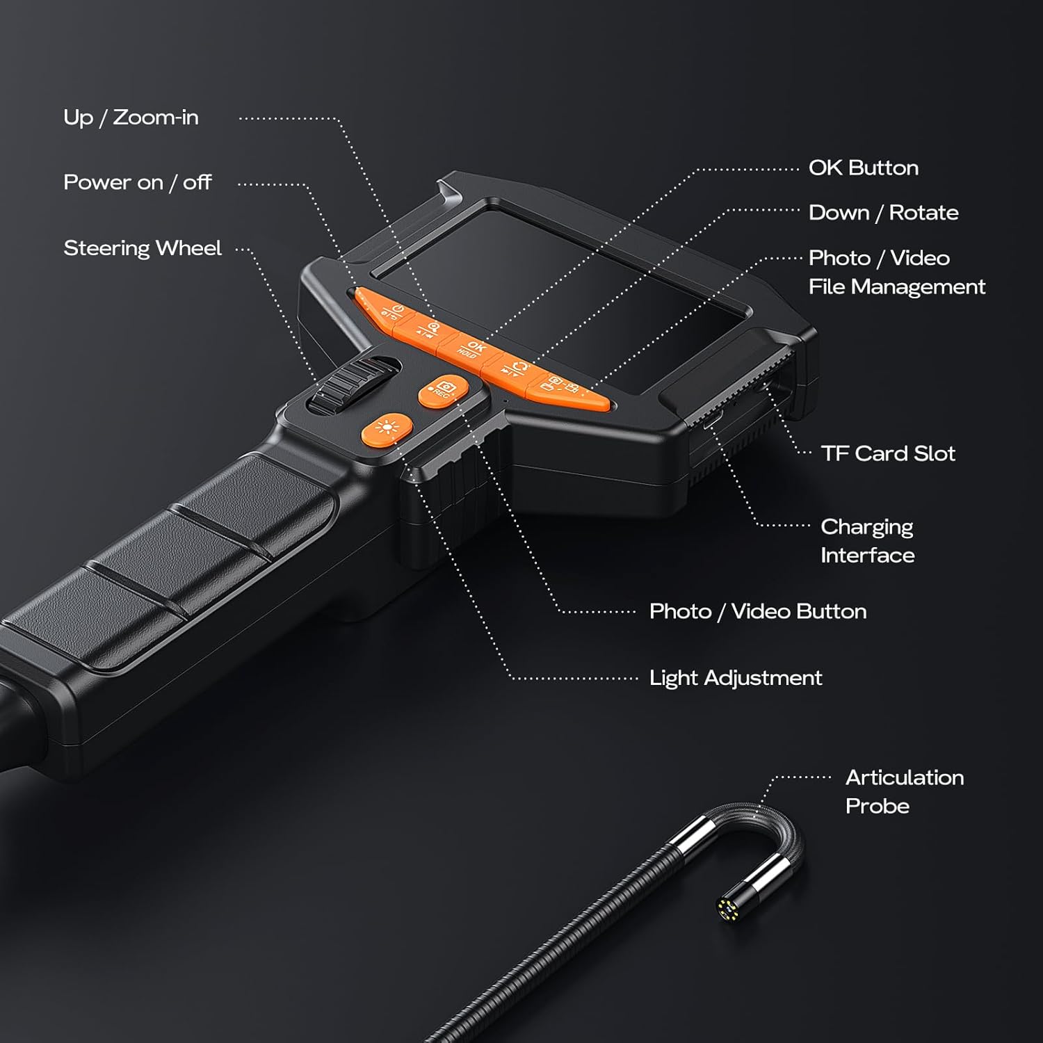 Two-Way Articulating Borescope Camera with Light: Industrial Endoscope Inspection Snake Camera - Flexible Bore Scope Cam with 0.33in Articulated Probe for Mechanic Automotive Engine Wall - 5.5FT - Image 8