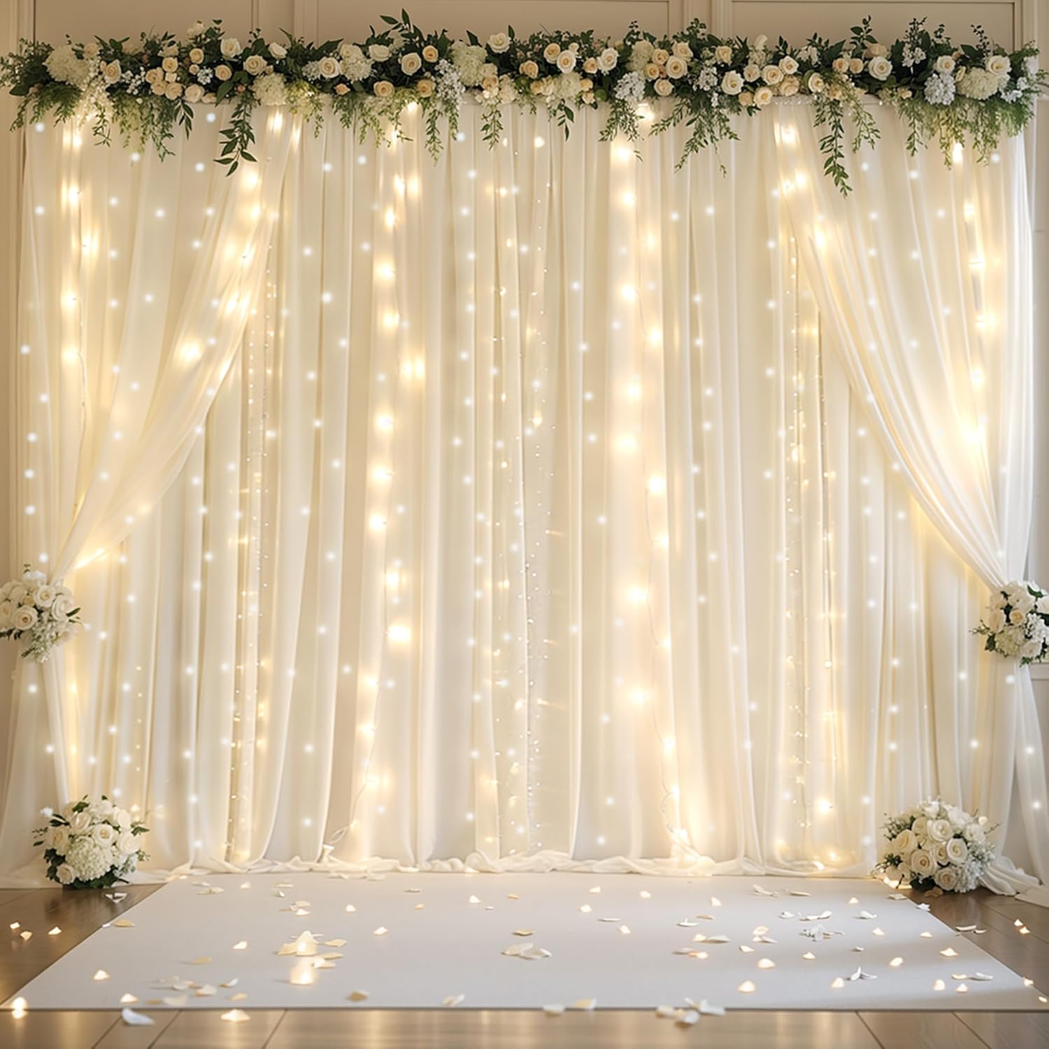Cortina de Fondo Chiffon Marfil 10x10 pies con Luces