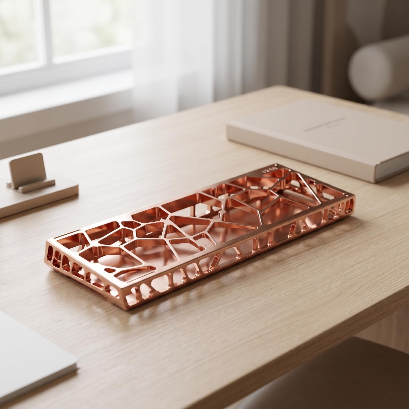 Custodia Tastiera 60HE Telaio Scocca in Lega di Alluminio Cnc con Finitura Piastra per Effetto Onde Luminose Adatta per Scrivania Postazione Gaming, V3 Edizione Oro Rosa Galvanizzato