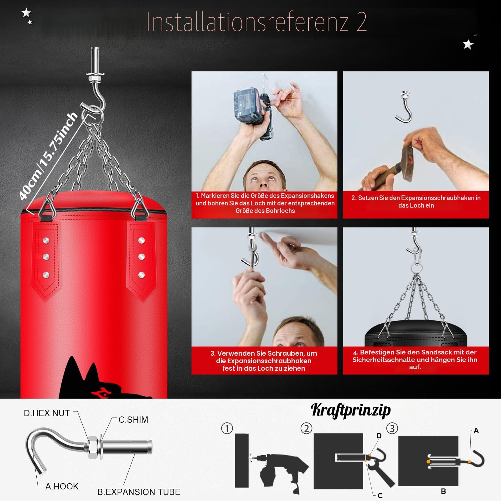 Hängendes Boxsack Set Ungefüllt für Erwachsene- Mikrofaser Leder Boxsack mit Komplett Zubehör, Stabiler Sandsack für Kickboxen, MMA, Grappling, Muay Thai, Fitness– Indoor & Outdoor