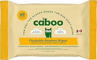 Caboo Bamboo Flushable Wipes | Certified Flushable, Septic Safe, Eco Friendly, Biodegradable, Unscented Flushable Wipes for Adults, Toilet Wipes Flushable (Pack of 1, Total of 60 Flushable Wipes)