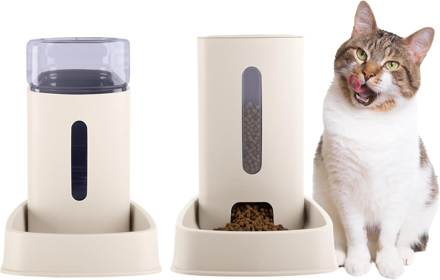 Automatic Cat Feeder and Water Dispenser – 2-Pack 3.8L/1G Pet Bowls – Gravity Automatic Cat and Dog Feeding Station – Pet Supplies by PETMAKER (White)
