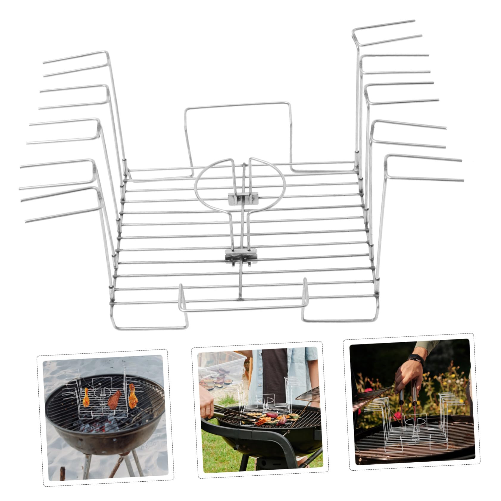 Gatuida Soporte para Asar Muslos de Pollo Inoxidable con Bandeja Goteo Resistente al Calor para Camping y Barbacoas Jardín