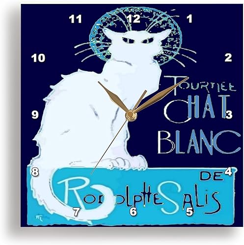3dRose Wall Clock Silent - 10 inch - Tournee Chat Blanc Parody Le Chat Noir - Distressed - Vintage Poster Art - Le Chat Blanc disponible en Yaxa Costa Rica