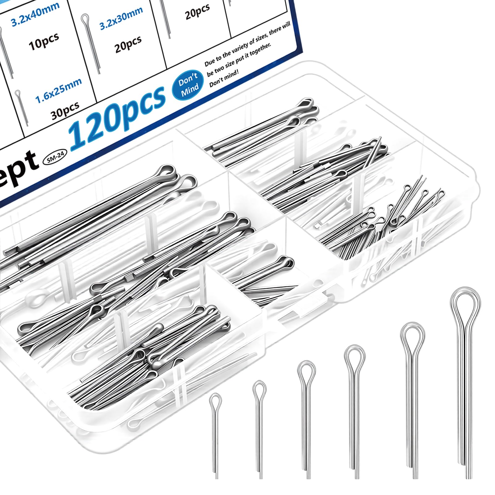 120Pcs Cotter Pins 304 Stainless Steel Cotter Pins Assortment Kit Tractor Pin Used for Hitch Pin Lock System, Trucks, Engine Repair in Towing Hitch Clips & Pins