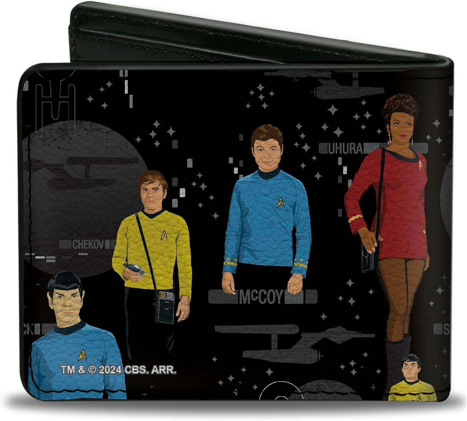 Buckle-Down Paramount Network Wallet, Bifold, The Original Star Trek Crew Poses and Icons Black Multi Color, Vegan Leather