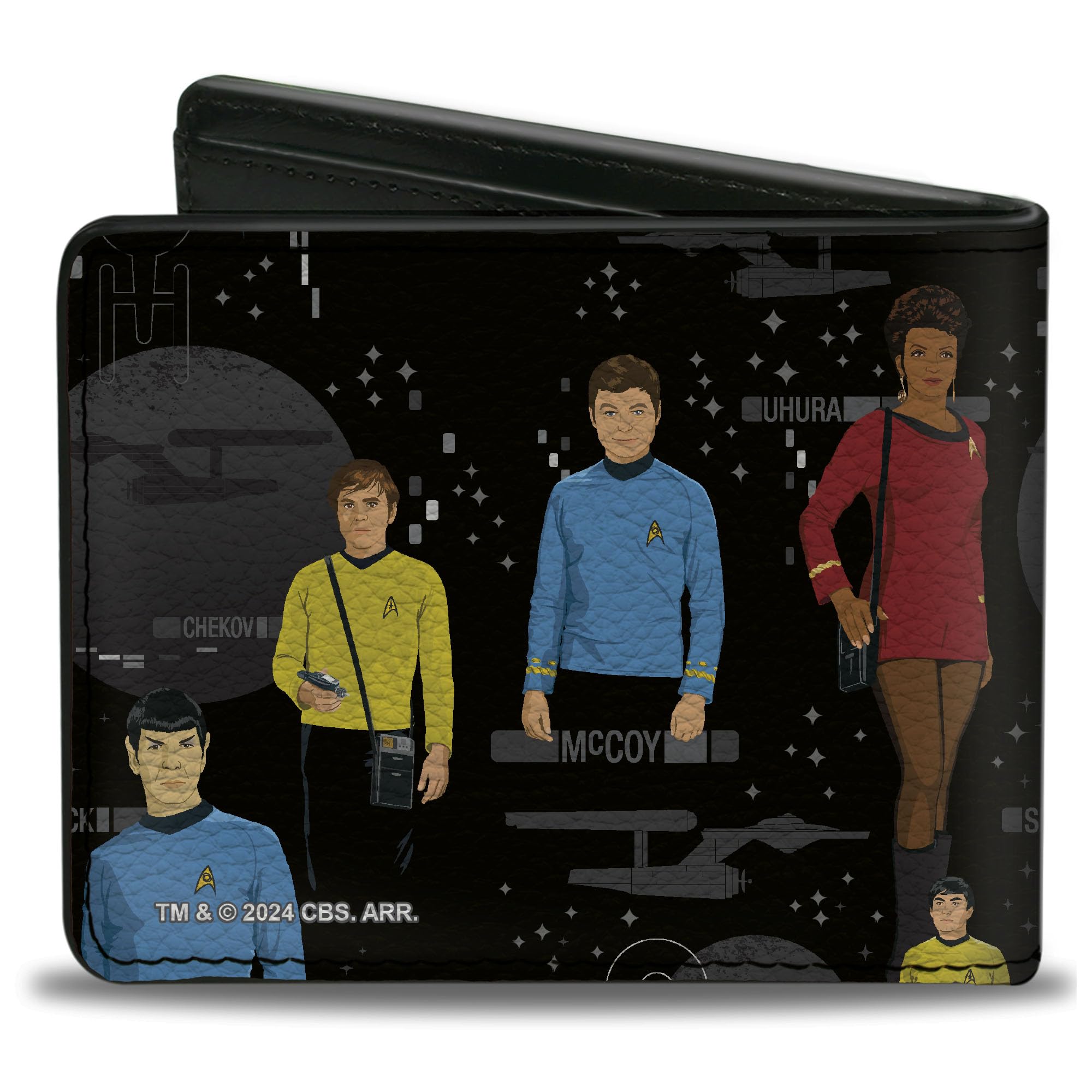 Paramount Network Wallet, Bifold, The Original Star Trek Crew Poses and Icons Black Multi Color, Vegan Leather