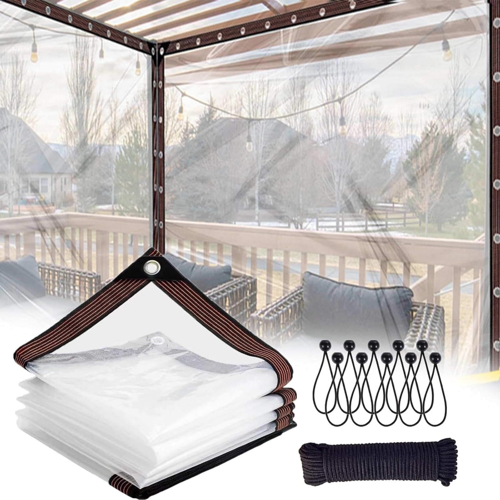 Lona de PVC transparente de alta resistencia con ojales 3x4 metros