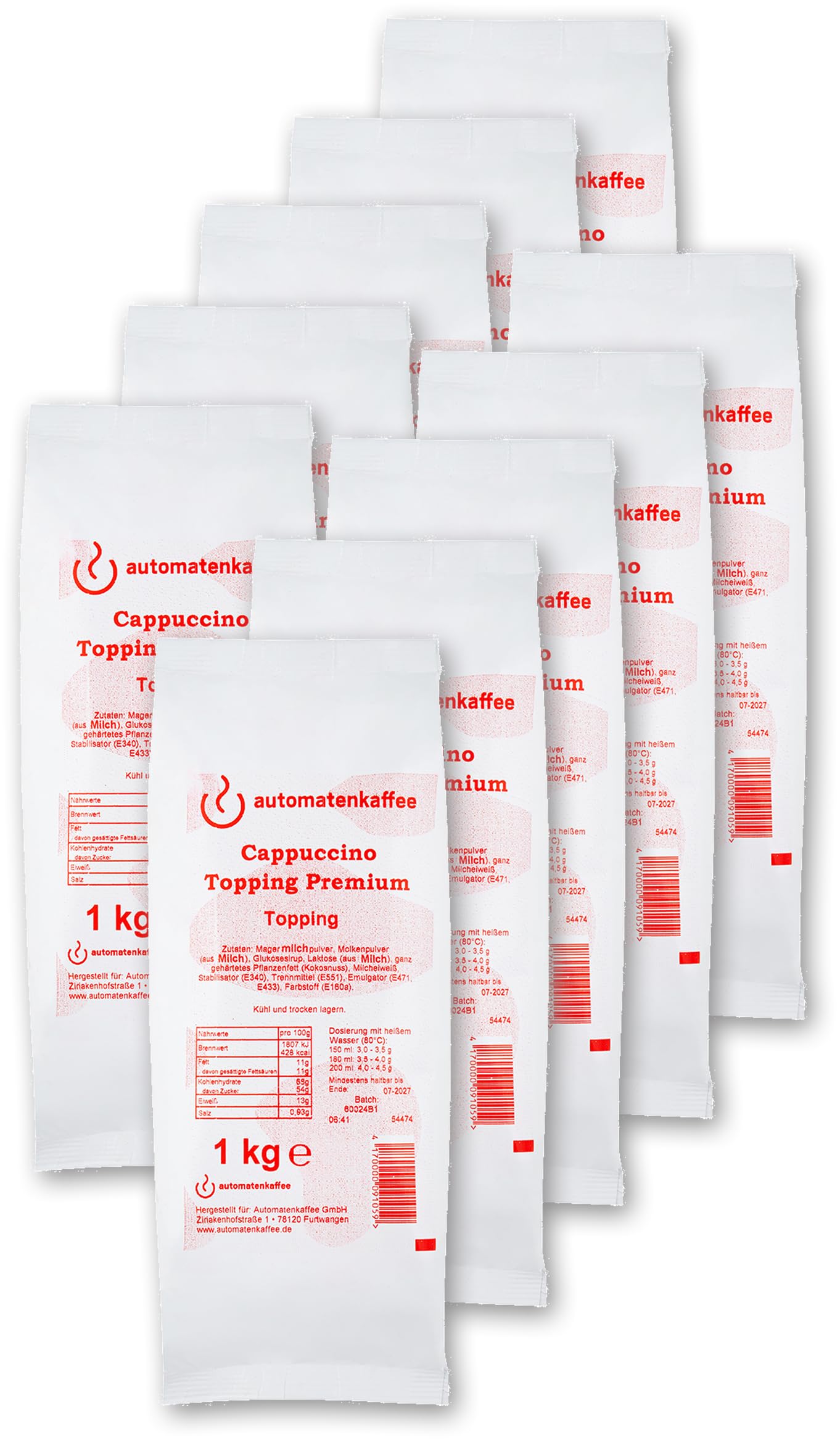 Cappuccino Topping Premium 70% Milchanteil | Automatenfähiges Milchpulver | 10 x 1000g