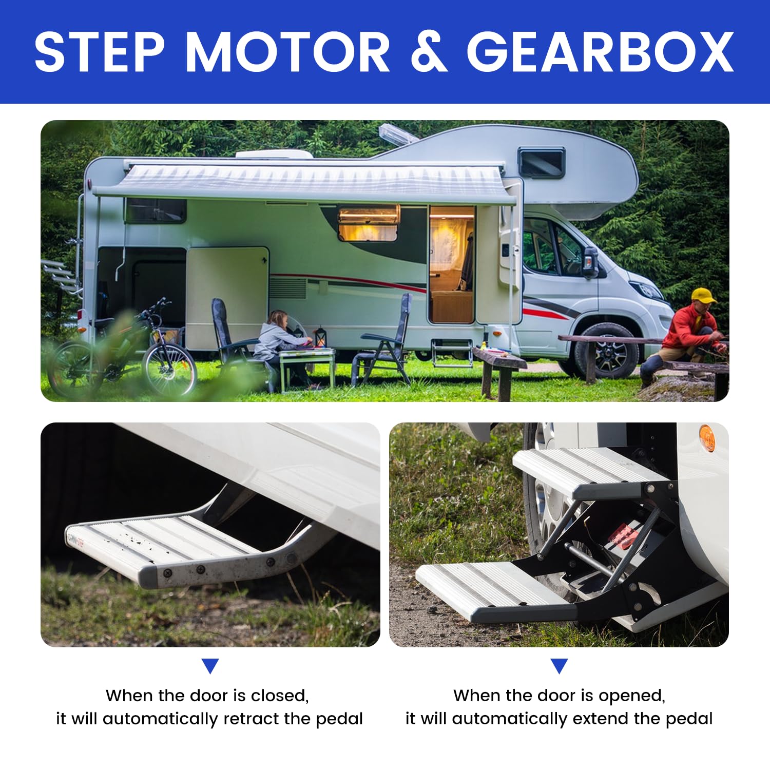 379160 RV Gear Box Linkage with 676061 Step Motor - Fit for Kwikee Electric Steps 22, 23, 28A, 30, 32, 33, 34, 35, 36, 38, 40 - Replace# 1101425 1101428 379147 366043 214-1001 369506