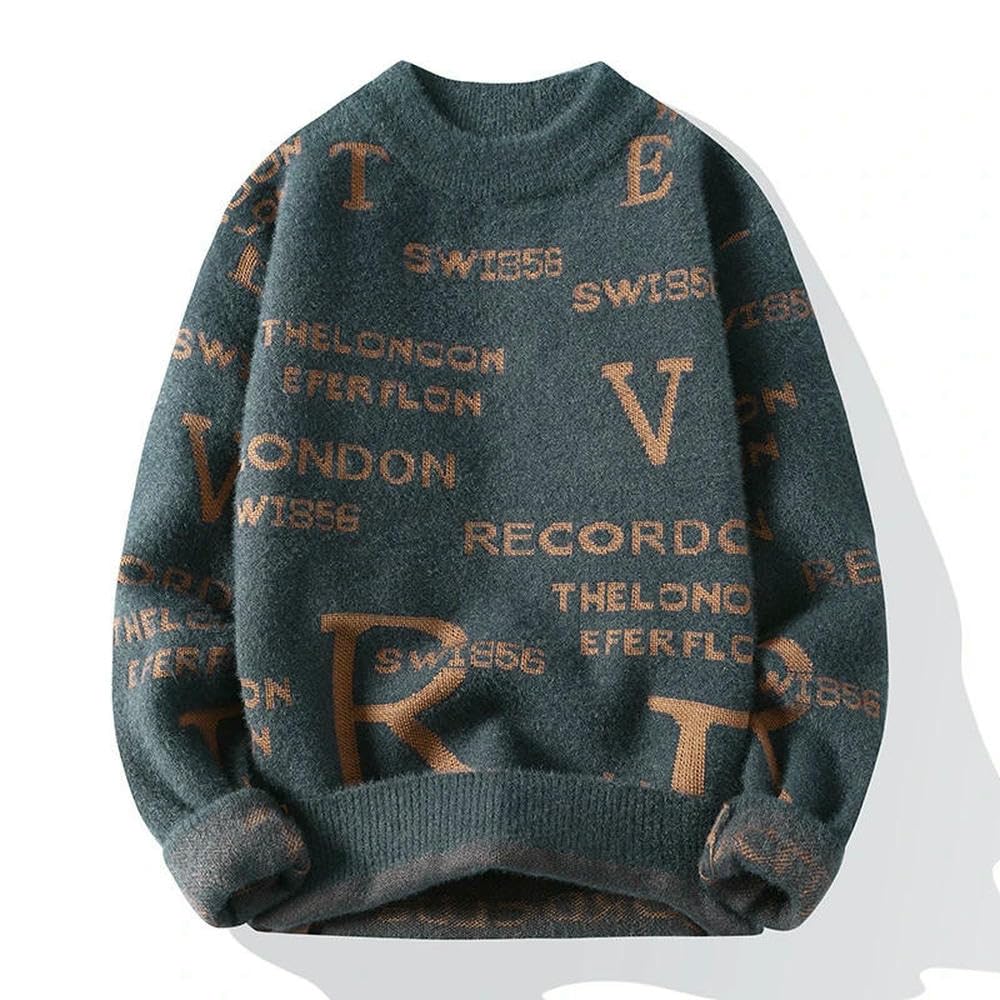 ZBDP modny sweter z literą męski sweter okrągły dekolt slim fit swetry dzianina ciepły zimowy styl codzienne ubrania męskie
