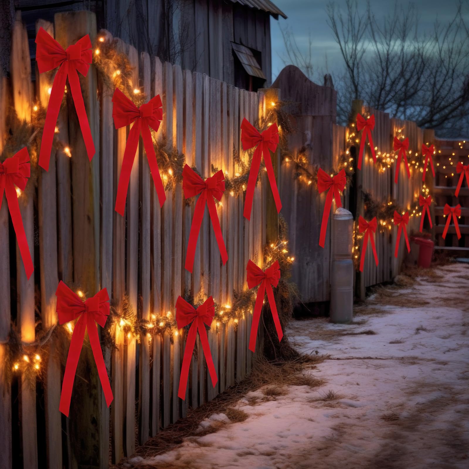 24 lazos rojos de Navidad de 10 x 20 pulgadas, lazos de terciopelo rojo de Navidad, lazo grande para corona de Navidad, decoración de árbol de Navidad, decoración de vacaciones