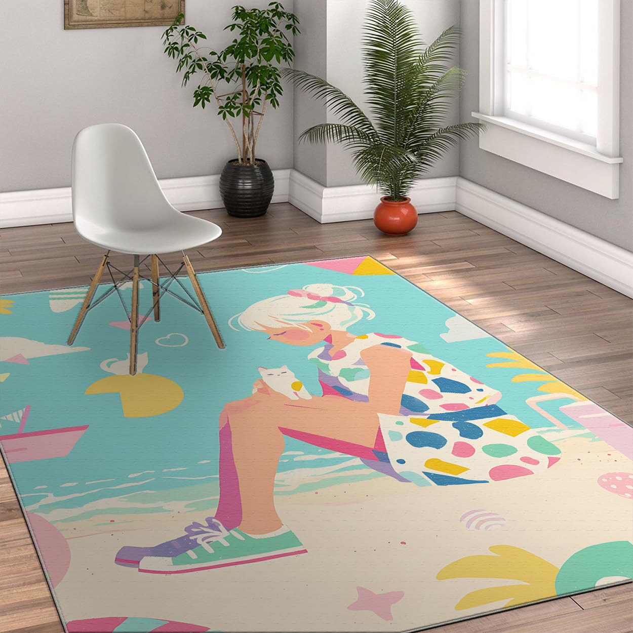 Tapis de chambre 180x240cm lavable pour créer une ambiance océan et cocooning