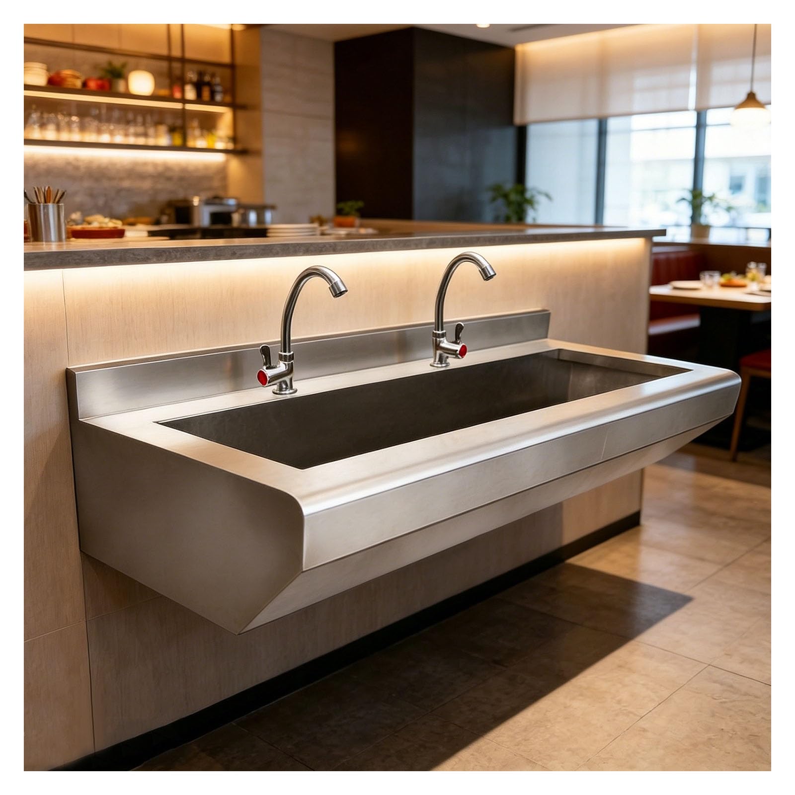 L100/120/150CM, Lavello a Parete, Lavabo in Acciaio Inossidabile, Design Grande a Una Vasca, Salvaspazio, Adatto for Lavare Le Stoviglie E Lavare Le Verdure Nelle Scuole E Nelle Mense(L100XW40XH18CM)